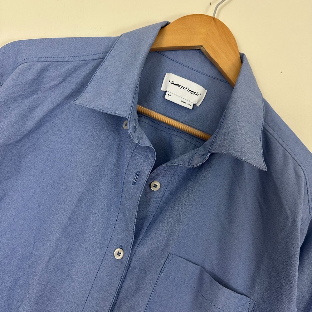 Ministry of Supply Shirt Blue Pocket Long Sleeve Button Up Casual Womens Medium